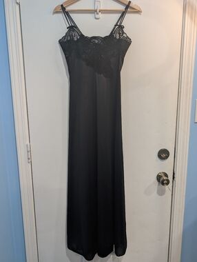 Lily of France Vintage Black Lace Chemise Long Nightgown Sz Small Nylon
